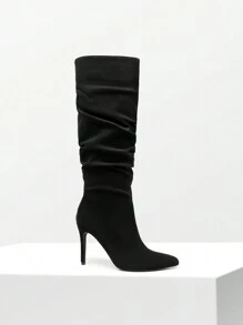 Knee High Boots For Women, Pointed Toe Stiletto High Heel Slouchy Suede Sexy Comfortable All-Day Wear For Dating And Party Tall Boots - Black - View 4