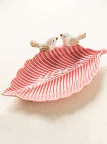 1 件粉色陶瓷鸟形珠宝收纳盒，带叶子图案和厨房蘸酱盘 - 创意可爱的珠宝收纳架、肥皂盒、豪华优雅的水果、甜点展示托盘和金耳环、戒指、金项链，适用于厨房、家居、浴室，适合返校 - 彩色 - 查看 14