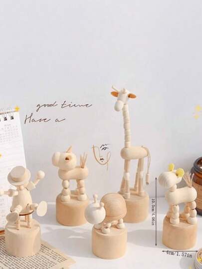 1pc Wooden Animal Decor For Baby Room, Daycare Desktop Decoration, Cartoon Craft Diy Baby Shower Family Decorations Gifts