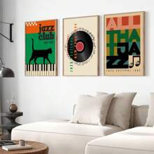 3 套无框爵士乐乙烯基音乐复古艺术海报音乐爱好者中世纪复古绘画帆布印刷壁画适用于宿舍、公寓、客厅、卧室、现代家居装饰 - 彩色 - 查看 2