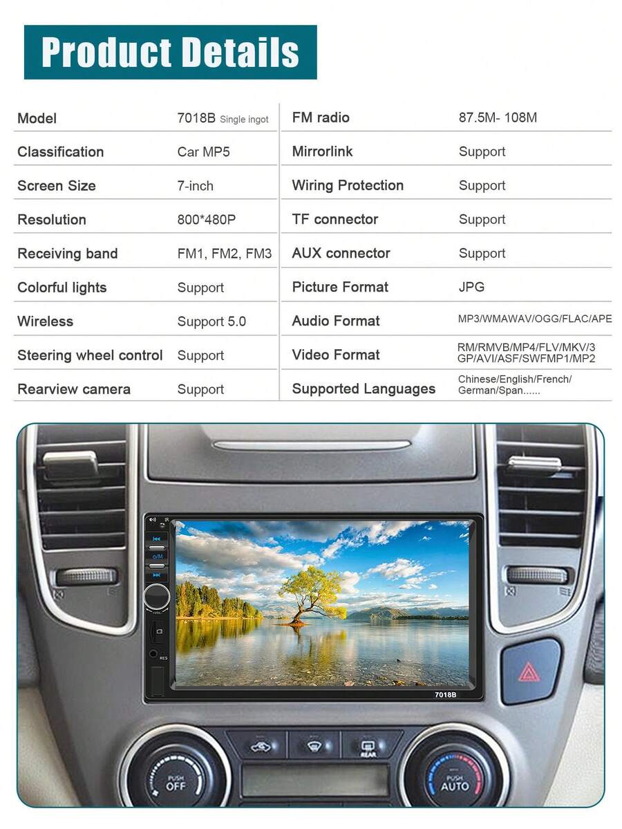 7Inch Car Stereo Radio, Universal 1Din HD Touch Screen Multimedia