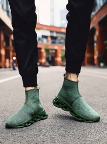Zapatillas deportivas tipo media caña para hombres, nuevos zapatos casuales de calcetines para 2024, suela blanda y ligera, adecuados para viajes y running, aptos para todas las estaciones, primavera/otoño - Verde - Ver 7