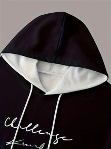 Men's Casual Letter Print Ombre Drawstring Hoodie And Pants Set, Spring/Autumn - Blue - View 3