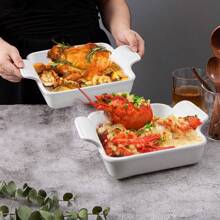 1pc 8 X 8inch Porcelain Square Bakeware With Double Handle, Cake Baking Pan Ceramic Baking Dish For Brownie, Casserole, Lasagna, Family Dinner (White)