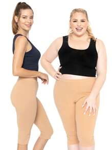 Women's Knee-Length Capri Cotton Leggings | X-Small - Large - Màu be - Xem 3