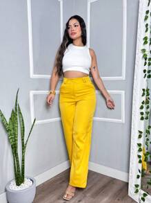Wide Leg Tailored Formal Trousers - Amarillo - Ver 1