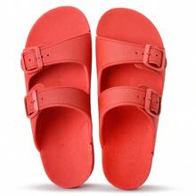 Rasteira Birken Slide Duas Fivelas Injetada Feminina - Vermelho - Visão 3