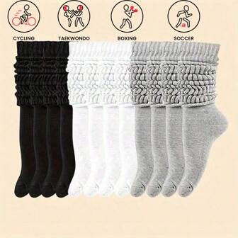 3 Pairs Solid Simple Socks, Soft & Comfy Slouchy Mid-Calf Socks, Women's Socks