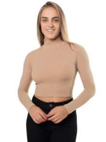 Kit 2 Cropped Blouse Long Sleeve High Neck Ribbed Cnl - 肉桂和美妙 - 查看 2