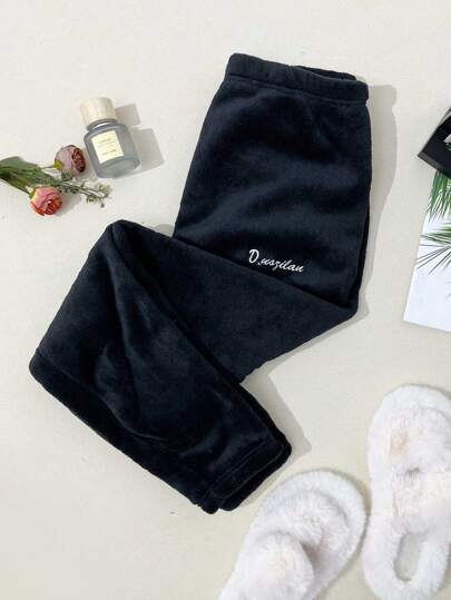 Pantalones cálidos y acogedores de franela, pantalones de forro polar suave de unicolor coral simple y acogedor con puños, para otoño e invierno