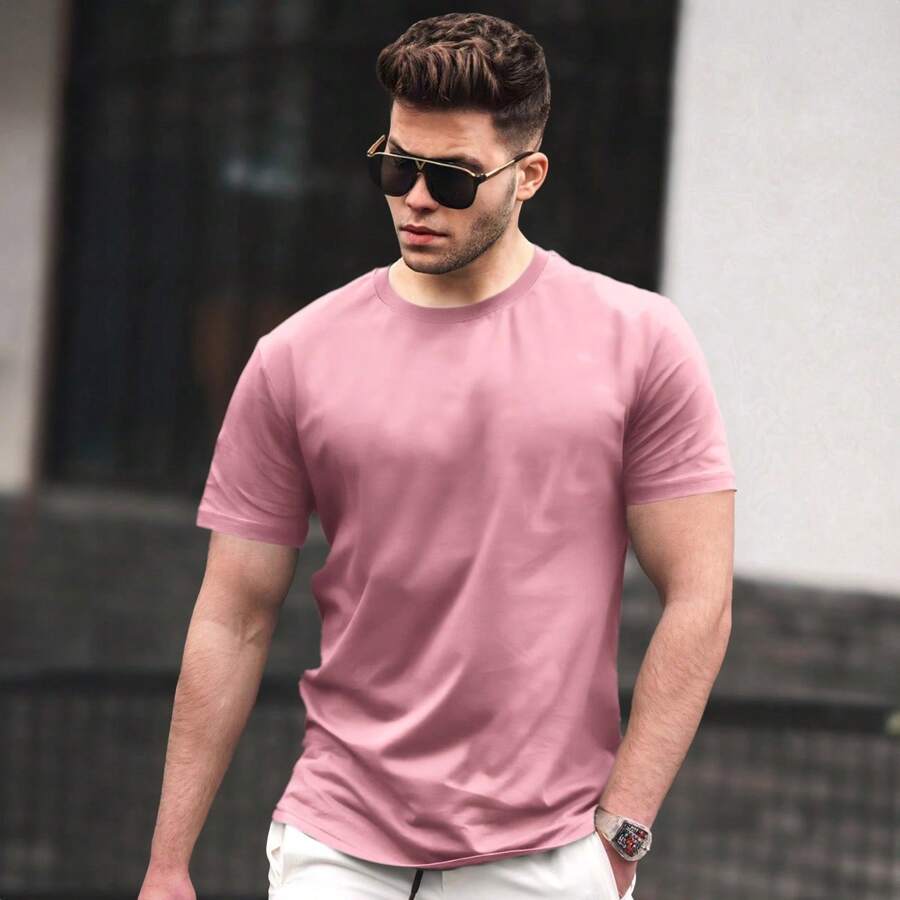 Men's Basic Plain T-Shirt Premium Mesh Various Colors - Màu Hồng baby - Xem 1