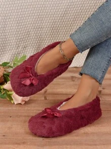 RALSWNAY Women's Soft & Comfortable Indoor Slippers, Flat & Breathable Casual House Slippers,Fluffy Slippers - Red and White - View 5