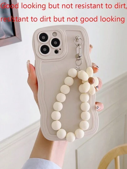 1 Ốp lưng silicon gợn sóng có mặt ngọc trai chống thất lạc cho điện thoại tương thích với Apple và Samsung (Màu be có thể có một số chấm đen nhỏ và dễ bị bẩn, nhưng đây là hiện tượng bình thường)