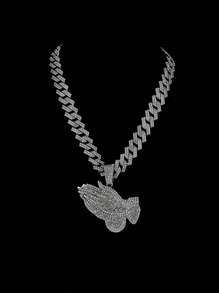 Conjunto con colgante en forma de cruz y mano rezando con piedras de rhinestone brillante. Joyería duradera de zinc en color dorado y plateado, accesorios de regalo para hombres y mujeres en días festivos - collar de oración - Ver 7