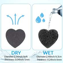 Compressed Cellulose Heart Shape Facial Sponges 100% Natural Cosmetic Spa Sponges Reusable For Facial Cleansing Exfoliating - Black - View 5