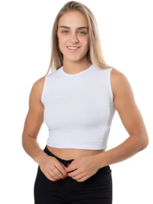Kit 2 Cropped Blouse With Wide Strap Ribbed Tank Top CNL - Quế và trắng - Xem 3