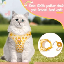 Bộ dây nịt và dây xích cho chó nhỏ, dây nịt lưới mềm có thể điều chỉnh bốn điểm cho chó và 1 khóa tháo lắp nhanh, dây xích cho chó bằng nylon dài 5 ft - Màu vàng - Xem 7
