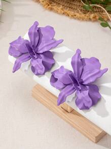 1 Pair Vacation Style Metal Flower Pendant Earrings, Suitable For Women's Daily And Party Outfits, Flower Design Is Random