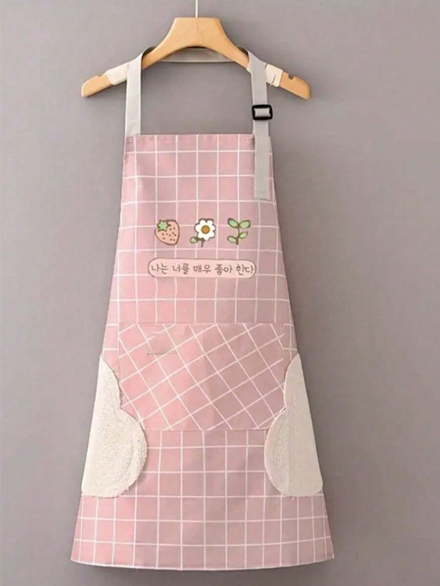 1PC Water And Oil Resistant Bib Apron With Hand Towel Pocket For Cooking And Baking Suitable For Home Cleaning, Kitchen Cleaning, Stain Resistant, Water Resistant - Multicolor - View 1