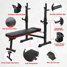 Weight Bench With Adjustable Barbell Rack, Foldable Weight Bench, For Squats, Bench Presses, Torso Bends, Load 200kg, Fitness And Strength Training | Weight Bench For Home Workout - Black - View 7