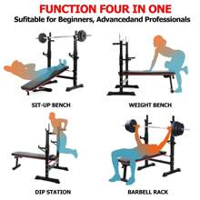 Weight Bench With Adjustable Barbell Rack, Foldable Weight Bench, For Squats, Bench Presses, Torso Bends, Load 200kg, Fitness And Strength Training | Weight Bench For Home Workout - Black - View 2