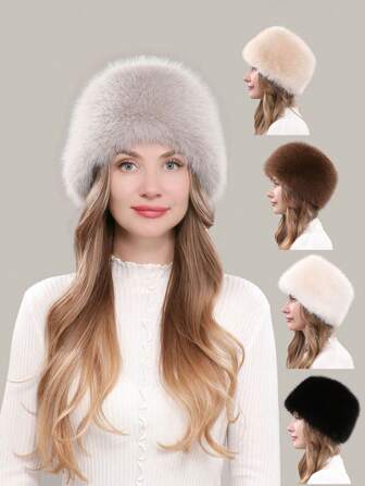 1pc Women's Fluffy Mongolian Hat For Autumn/Winter, Warm, Earmuffs, Detachable Faux Fox Tail, Solid Color