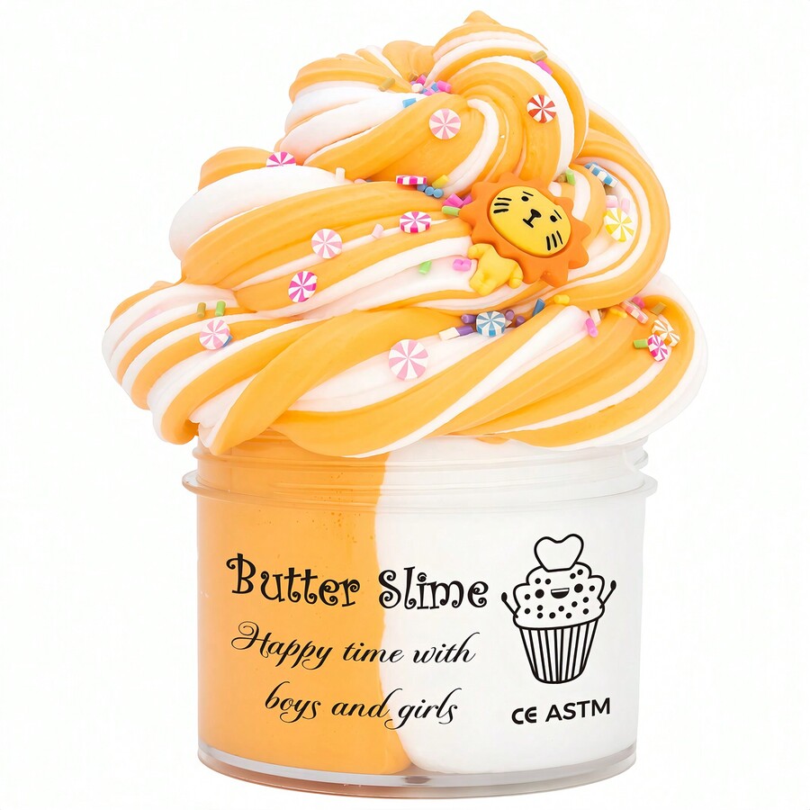 70ml Bicolor Butter Slime Kit Includes Lion And Octopus Figures, Soft