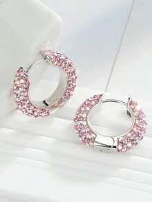 Hoa tai vòng bạc Sterling 925 dành cho nữ, quà tặng thời trang đính pha lê 15mm - 35mm - vòng khuyên tai - Xem 2