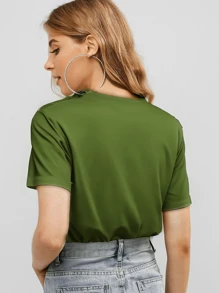 Women's Basic T-Shirt Three Hearts Heart Cotton Premium Mesh Promotion - xanh quân đội - Xem 2