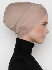 1pc Arab Solid Color Abaya Accessories Classic Hijab Cap Turban, Liner, Under Scarf, Double Layered Cross Wrap Head Wrap, Suitable For Daily Life, Festivals, Outdoor Activities Headband Breathable Under Cap Women Veil