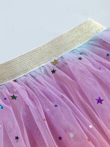 Girls' Rainbow Tulle Tutu Skirt, Children's Star & Moon Sequin Dance Skirt - Dusty Pink - View 2