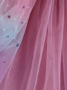 Girls' Rainbow Tulle Tutu Skirt, Children's Star & Moon Sequin Dance Skirt - Dusty Pink - View 4