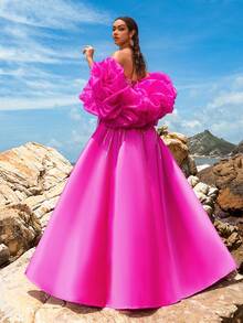 Faeriesty 华丽的舞会礼服，带有戏剧性的荷叶边袖子和闪亮的紧身胸衣，婚礼活动礼服派对礼服婚礼宾客礼服正式礼服晚礼服