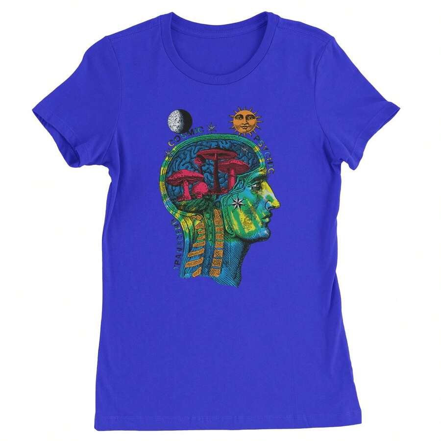 Psyche-Delic Cosmic Mushroom Head Womens T-Shirt - Royal Blue - View 1