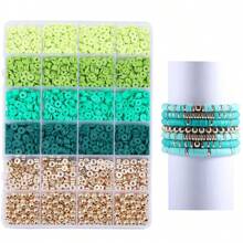 2370 件扁平聚合物粘土黑石珠手链制作套件，适合女孩、成人 - DIY 友谊手链、金珠手链、字母珠、圣诞礼物 - 彩色 - 查看 14