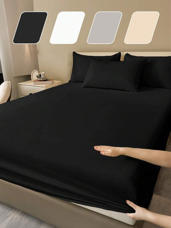Conjunto de lençóis com elástico de 2/3 peças em cores sólidas, conjunto de cama, conjunto de lençóis com elástico, conjunto de capa de cama, conjunto de capa de colchão, roupa de cama macia e confortável para quarto, respirável, conjunto de proteção de colchão com bolso profundo e suave para a pele, decoração de casa durável e respirável, para o Ramadã, Páscoa, para presente de Dia das Mães, presente de Natal perfeito, para cama de todos os tamanhos - Queen, King, Full, Twin Size Lençol, 1 peça e 1/2 fronha, lavável à máquina
