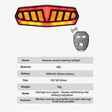 1pc Bicycle Remote Control Turn Signal Taillight, USB Rechargeable With Horn, Mountain Bike Night Riding Equipment, Smart Taillight - Black - View 6