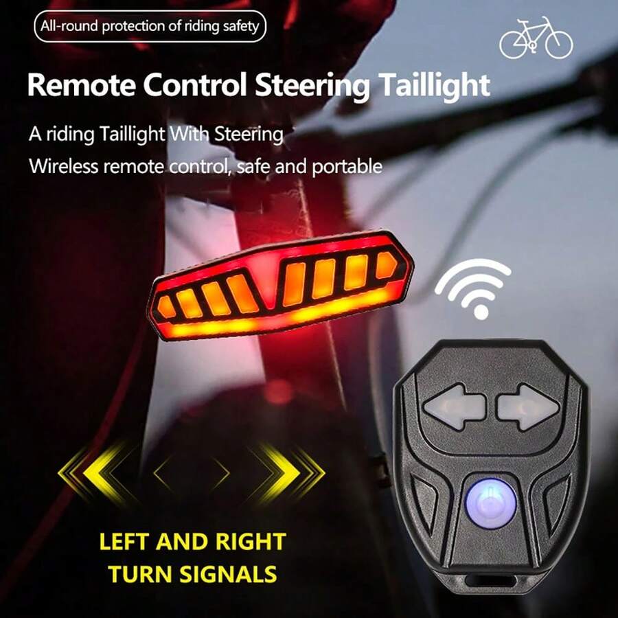 1pc Bicycle Remote Control Turn Signal Taillight, USB Rechargeable With Horn, Mountain Bike Night Riding Equipment, Smart Taillight - Black - View 1