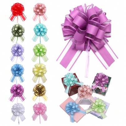Miliocry 1pc Gift Bows,4.7inch/6.6inch Pull Bow Present Wrapping,Pull Bow With Ribbon For Wedding Party Decoration Gift Baskets,Christmas Valentine Day