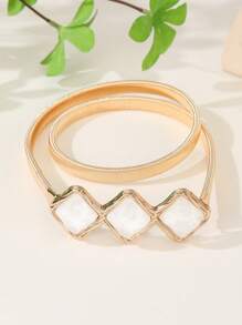 1 chiếc thắt lưng co giãn đính đá quý kim loại cho nữ, dây thắt lưng thời trang cho váy, áo sơ mi, áo len - A - Xem 6