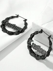 定制名字竹节耳环，简约风格，不锈钢材质，80毫米，夸张大号女士耳环，个性化经典复古英文字母耳环，个性婚礼首饰，生日周年纪念礼物，送给女友 - 黑色 - 查看 3