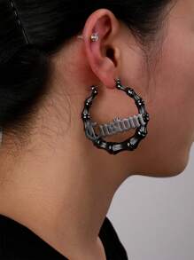 定制名字竹节耳环，简约风格，不锈钢材质，80毫米，夸张大号女士耳环，个性化经典复古英文字母耳环，个性婚礼首饰，生日周年纪念礼物，送给女友 - 黑色 - 查看 5