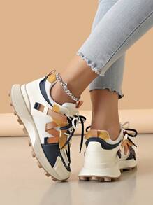 Giày thể thao nữ mới 2024 Giày thể thao đế dày màu xanh và vàng, Giày thể thao thường ngày, đế lưới thoáng khí, đế xuồng mùa xuân hè - Nhiều màu - Xem 5