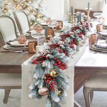 1pc/3pcs 6.23ft/75inch Home Decor Artificial Christmas Pine Tree Garland, Christmas Room Decoration Artificial Pine Cone Vines, Ation UV Protection Hanging Artificial Pine Tree Garland Vines, Christmas Home Decor, Winter Green Garland Holiday Season Mantel Table Runner Centerpiece Christmas Decorations