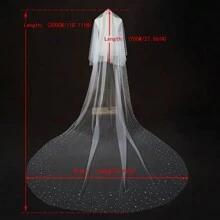 1 件新款新娘双层珍珠装饰长拖尾婚纱头纱配饰万圣节秋季女士服装 - 彩色 - 查看 5