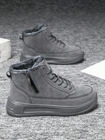 Women's Zip-Up Snow Boots, Latest 2025 Autumn/Winter High-Top Sneakers, Thermal Lined Thick Warm Fur Boots, Side Zipper Closure, & Fashionable Mid-Calf Boots, Flat Round Toe, Non-Slip & Waterproof Leather, Outdoor High-Top Sneakers, Cold-Resistant & Anti-Freeze, Suitable For Couples, Holiday Outings, Parties, Shoes