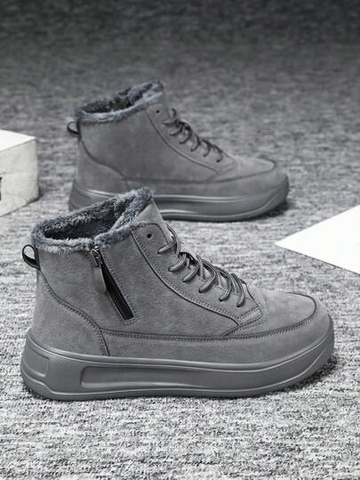 Women's Zip-Up Snow Boots, Latest 2025 Autumn/Winter High-Top Sneakers, Thermal Lined Thick Warm Fur Boots, Side Zipper Closure, & Fashionable Mid-Calf Boots, Flat Round Toe, Non-Slip & Waterproof Leather, Outdoor High-Top Sneakers, Cold-Resistant & Anti-Freeze, Suitable For Couples, Holiday Outings, Parties, Shoes