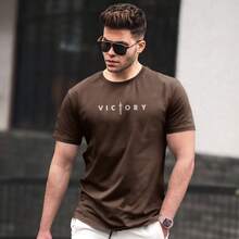 Shirt Men's T-Shirt Premium Mesh Printed Basic T-Shirt Victory - 鏽棕色 - 查看 1