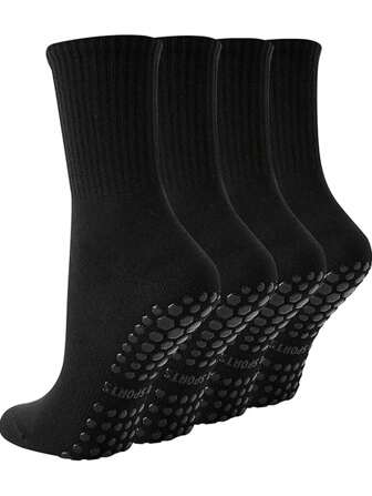 2 Pairs Non-Slip Pilates Socks For Women, Pilates Grip Socks With Traction, Black, Gym, Fall