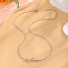 1 chiếc vòng cổ tên trái tim đôi tùy chỉnh - Thiết kế chữ cái tinh tế với trái tim rỗng và trái tim rắn, phong cách tối giản cổ điển, chất liệu thép không gỉ mạ vàng 18K, hoàn hảo để đeo hàng ngày, thể hiện sự cá nhân hóa độc đáo và dịu dàng, thích hợp cho các cặp đôi, bạn bè và người thân yêu, món quà lý tưởng cho Halloween, Ngày lễ tình nhân, Giáng sinh, Ngày của mẹ, sinh nhật và năm mới, thời trang và lãng mạn - Màu bạc - Bạc - Xem 5